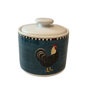 Vintage CANISTER Sakura Rooster Hand Painted Ceramic ~ RARE 4"H